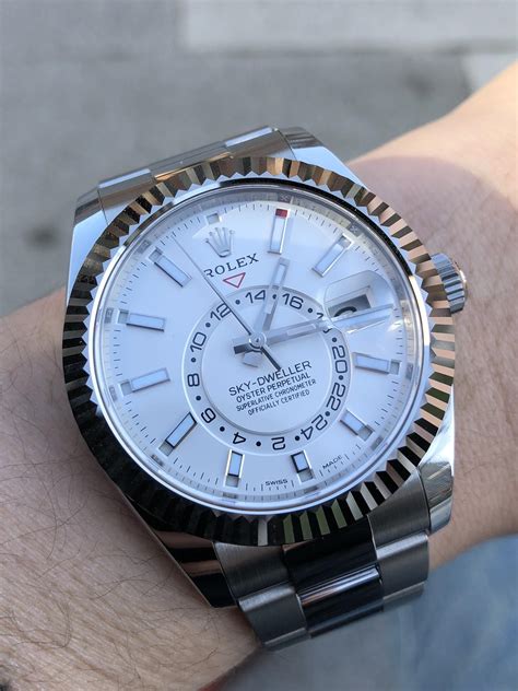 rolex sky dweller white dial review|rolex sky dweller factory diamond.